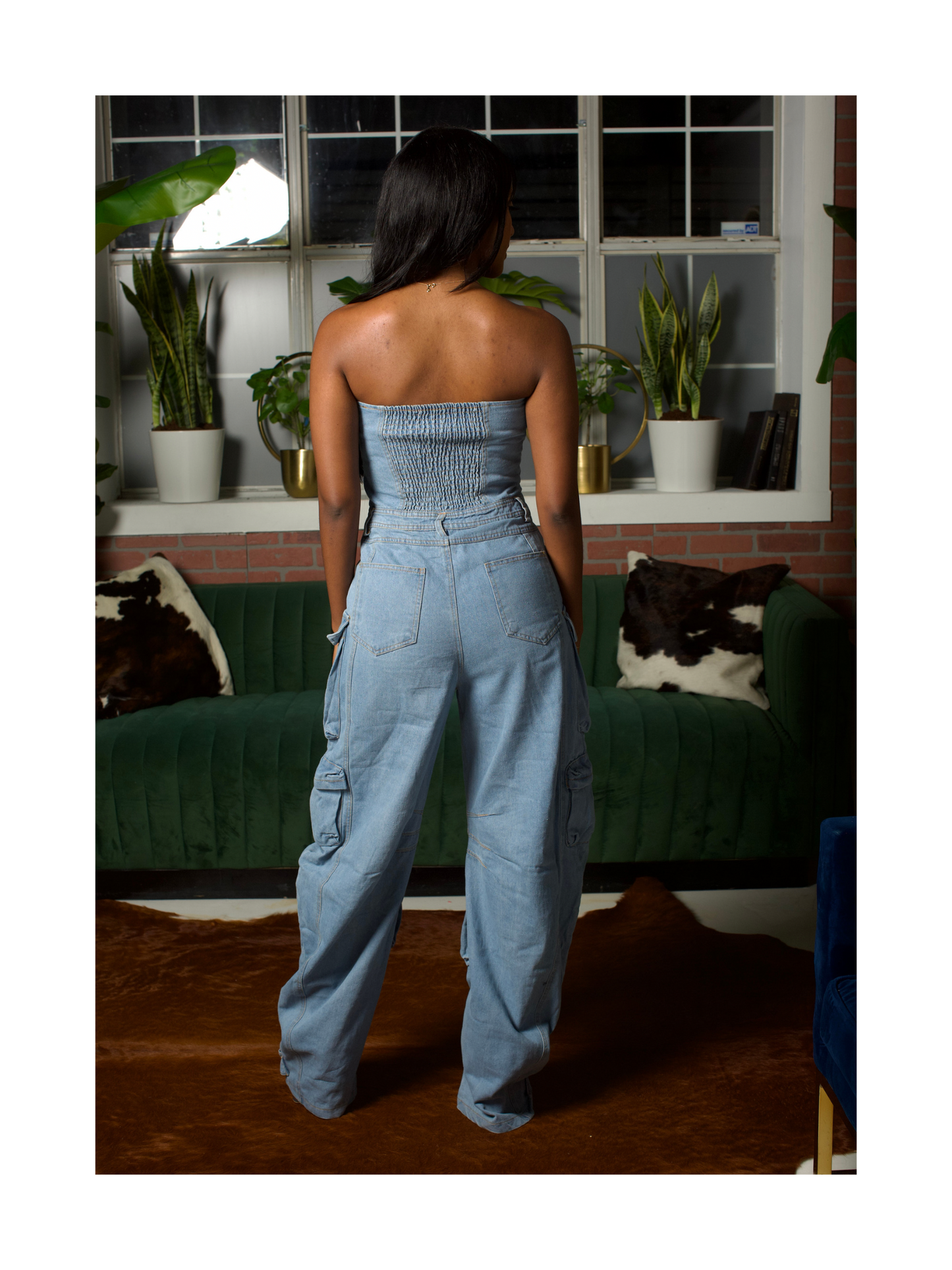 Melanie Cargo Jumpsuit- Light Wash