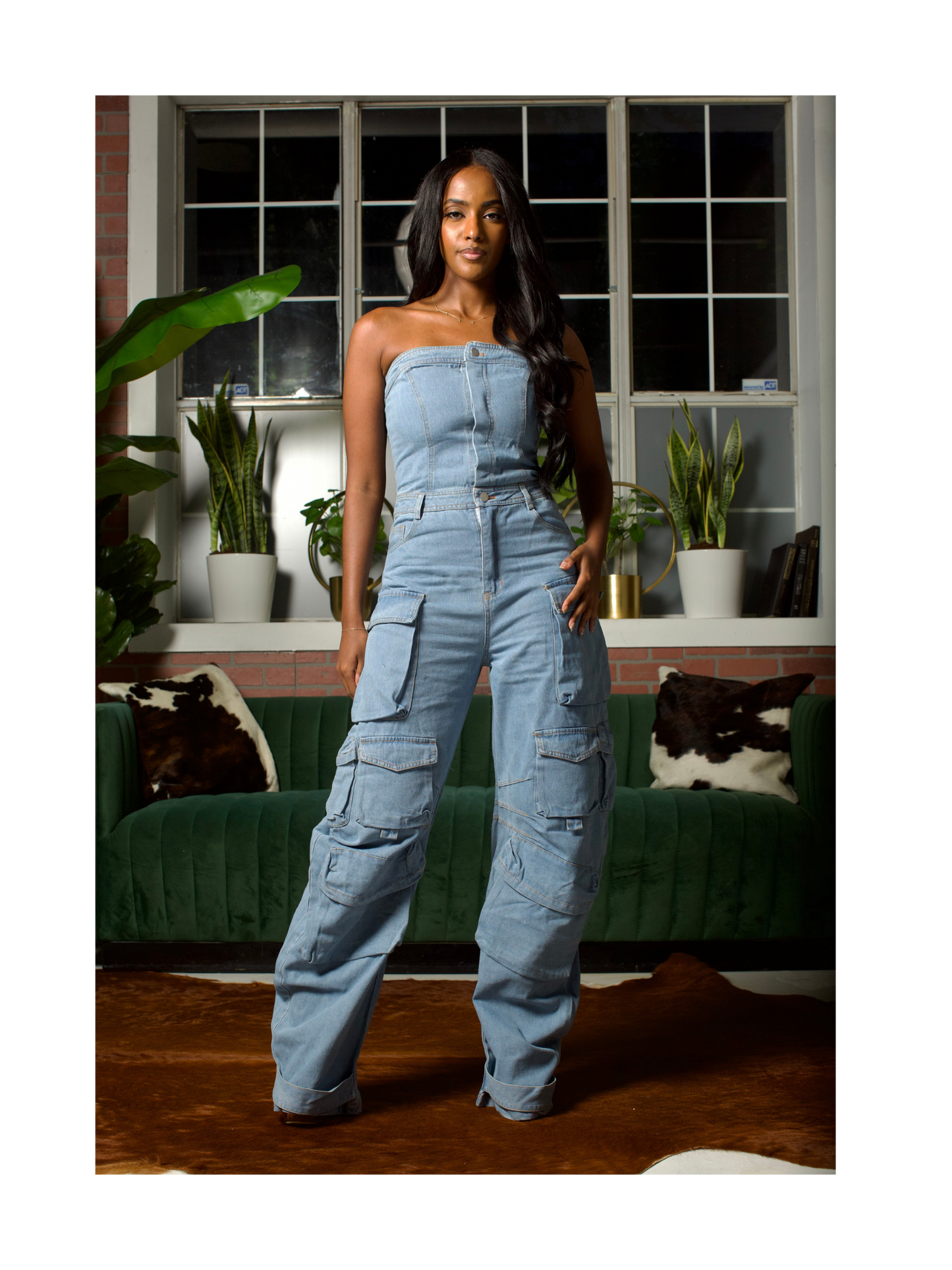 Melanie Cargo Jumpsuit- Light Wash